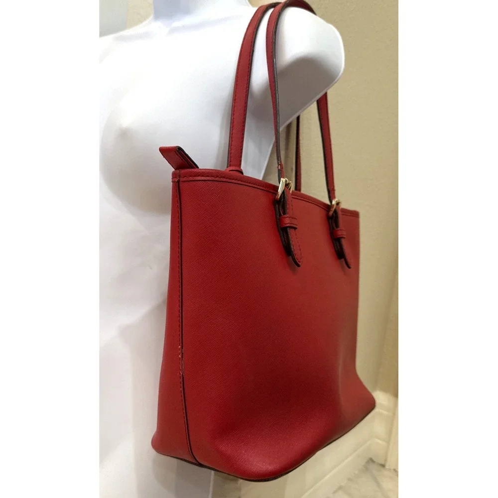 Michael Kors Jet Set Tote Purse RED MK Saffiano Leather Handbag Purse 12x11x5 - Picture 5 of 16